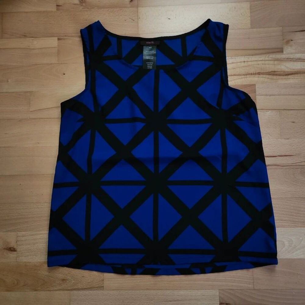Geometric Blue& Black Blouse, Medium